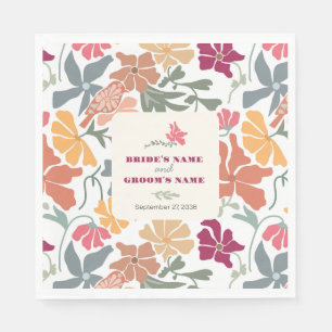 Boho Chic Floral Mid Century Retro Wedding Napkin