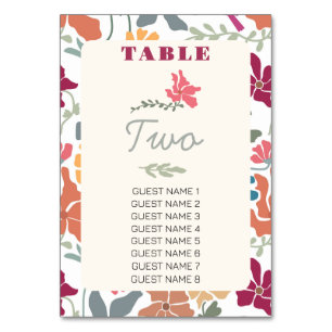 Boho Chic Floral Mid Century Retro Wedding Table Number