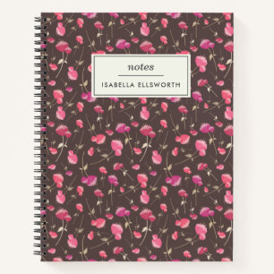 Boho Chic Floral Pattern Pink Brown Personalised Notebook