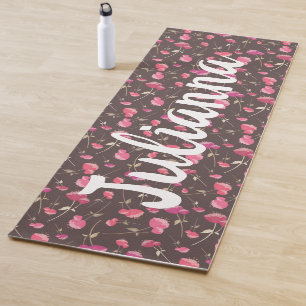 Boho Chic Floral Pattern Pink Brown Personalised Yoga Mat