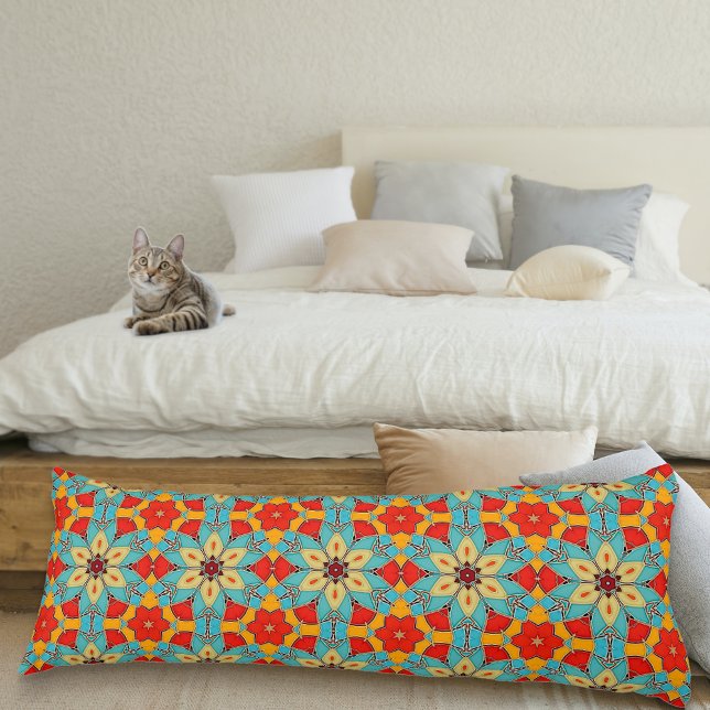 Boho Chic Floral Pattern - Turquoise Orange Red Body Cushion (Creator Uploaded)