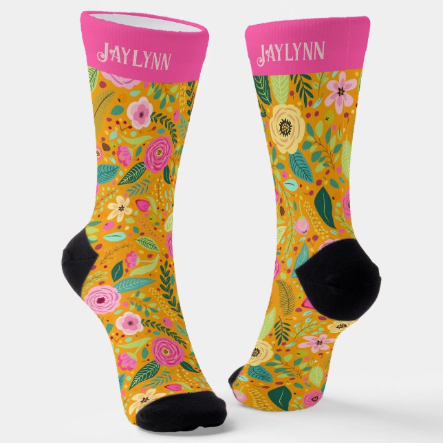 Boho Chic Floral Personalised Socks (Angled)