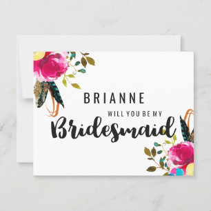 Boho Chic Floral Pink Will You Be My Bridesmaid Invitation
