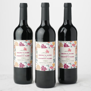 Boho Chic Floral Retro Wedding Favour Wine Label