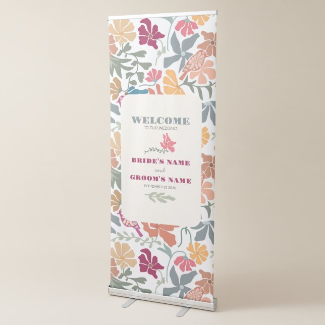 Boho Chic Floral Retro Wedding Welcome Sign (3/4)