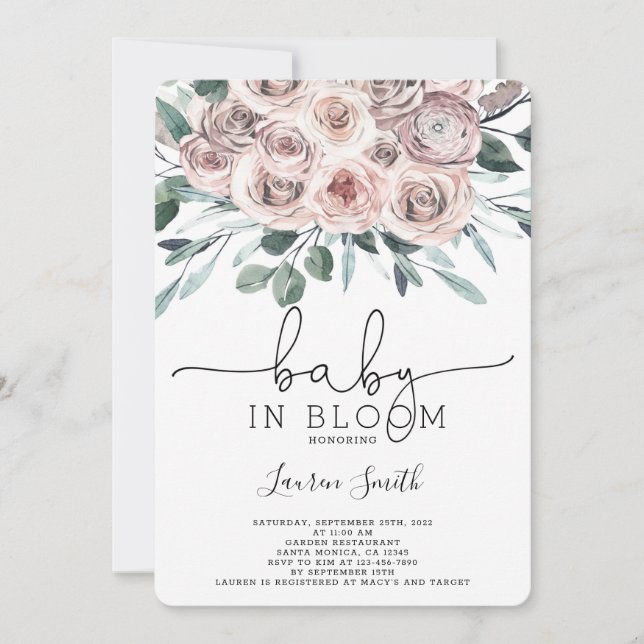 Boho chic floral rose Baby Shower Invitation (Front)