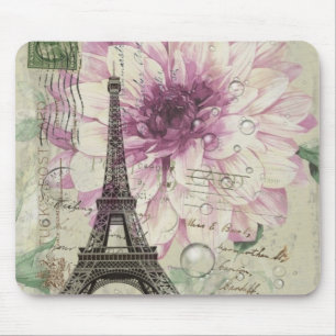 Boho Chic floral Vintage Paris Eiffel Tower Mouse Mat