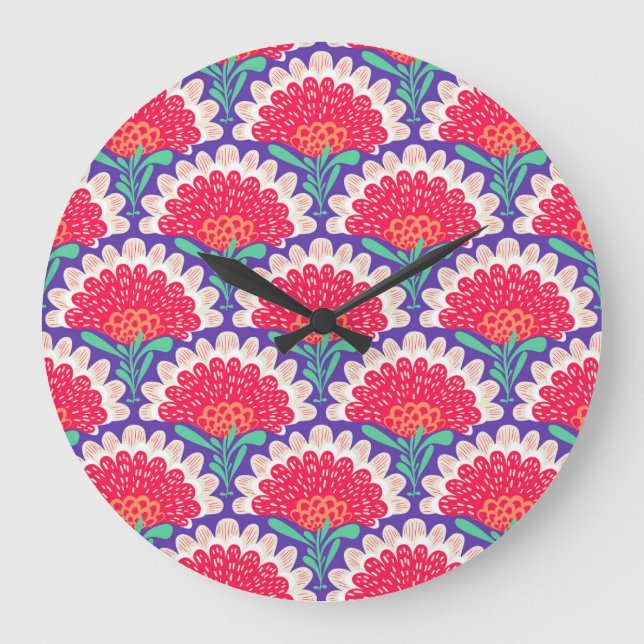 Boho Chic Floral Vintage Print. Large Clock (Front)