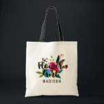 Boho Chic Floral Watercolor Wedding Flower Girl Tote Bag<br><div class="desc">Boho Chic Floral Watercolor Wedding Personalised Flower Girl Tote Bag with pretty rose and peony flowers and fun modern Brush Font. Check my shop to see the entire wedding suite for this design!</div>