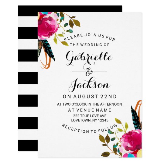 Boho Chic Floral Watercolor Wedding Invitations