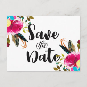 Boho Chic Floral Watercolor Wedding Save the Date Announcement Postcard