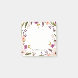 Boho Chic Floral Wreath Personalised Post-it Notes