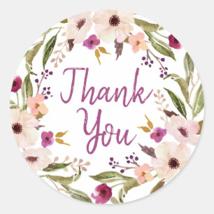 Boho Chic Floral Wreath Thank You Round Sticker