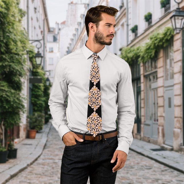 Boho Chic Florals Black Personalise Initial Tie (Creator Uploaded)