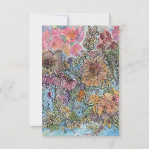 Boho Chic Flower Garden Watercolor Painting  Card