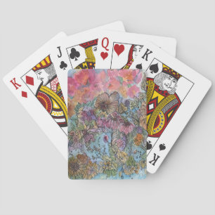 Boho Chic Flower Garden Watercolor Painting Playing Cards