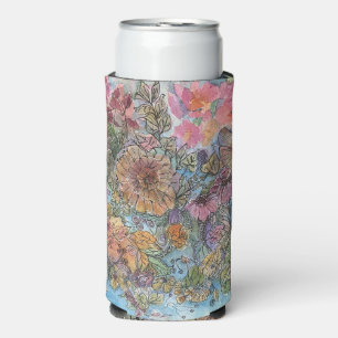 Boho Chic Flower Garden Watercolor Painting Seltzer Can Cooler