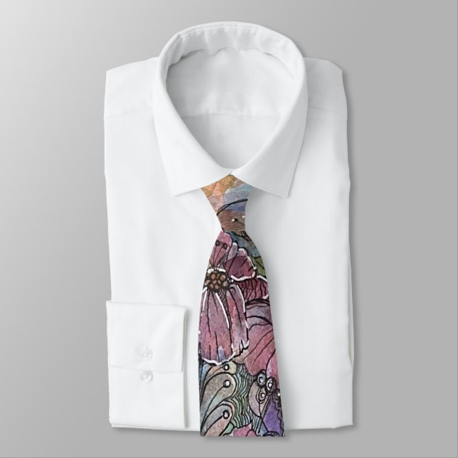 Boho Chic Flower Garden Watercolor Painting  Tie (Tied)