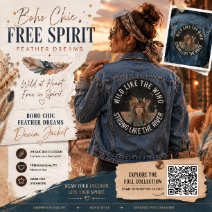 Boho Chic Free Spirit Feather Dreams  Denim Jacket