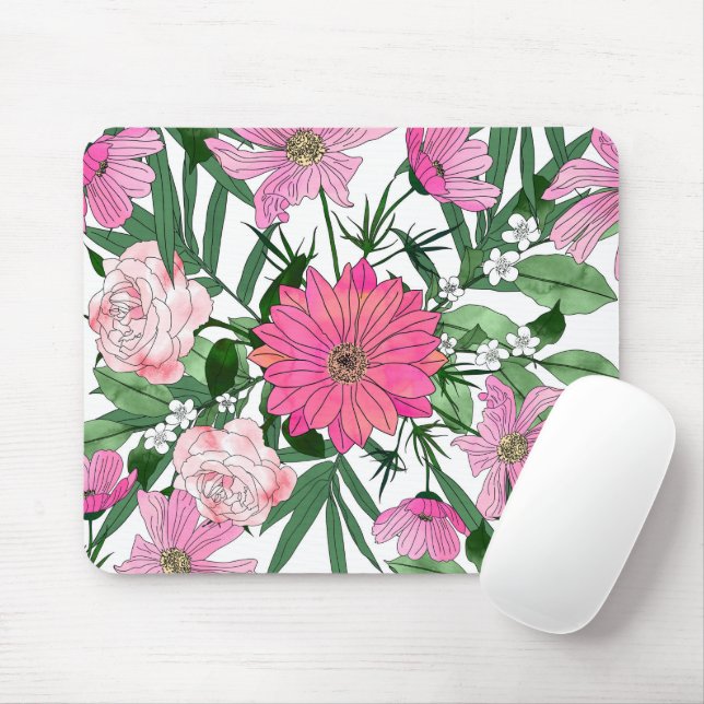 Boho chic garden floral design mouse mat (With Mouse)