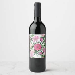 Boho chic garden floral design wine label