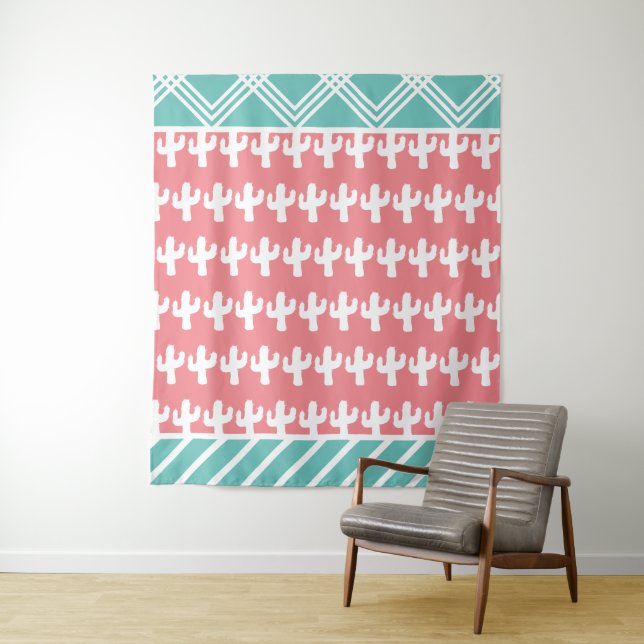 Boho Chic Geometric & Cactus Silhouettes Tapestry (In Situ)