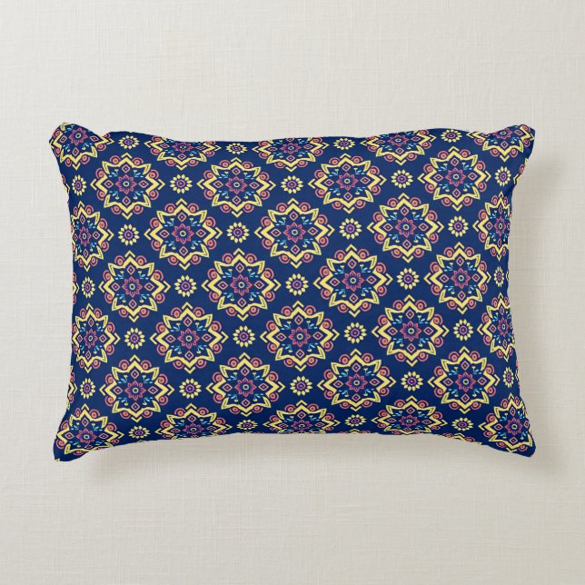 Boho Chic Geometric Floral Pattern Decorative Cushion (Front)