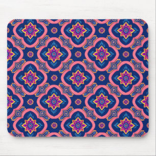 Boho Chic Geometric Floral Pattern Mouse Mat