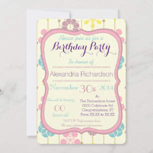 Boho chic geometric spring floral pattern Birthday Invitation