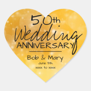 Boho Chic Gold and Black 50th Wedding Anniversary Heart Sticker