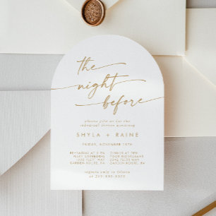 Boho Chic Gold and White Arch Rehearsal Dinner Invitation