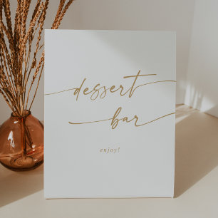 Boho Chic Gold and White Dessert Bar Wedding Pedestal Sign