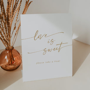 Boho Chic Gold and White Love Is Sweet Wedding Pedestal Sign