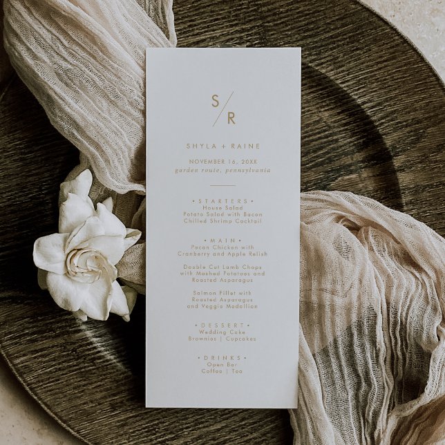 Boho Chic Gold and White Monogram Wedding Menu (Creator Uploaded)