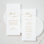 Boho Chic Gold and White Thank You and Wedding Menu<br><div class="desc">This boho chic gold and white thank you and wedding menu is perfect for a minimalist wedding. The neutral yellow gold and white modern bohemian design features simple rustic calligraphy with a unique yet classic style. Personalise the back of your menu table card with a thoughtful thank you note to...</div>