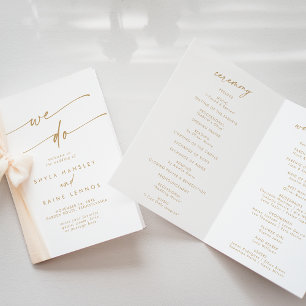 Boho Chic Gold and White We Do Folded Wedding Programme