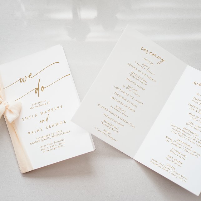 Boho Chic Gold and White We Do Folded Wedding Programme (Creator Uploaded)