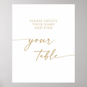 Boho Chic Gold and White Wedding Find Your Table Poster
