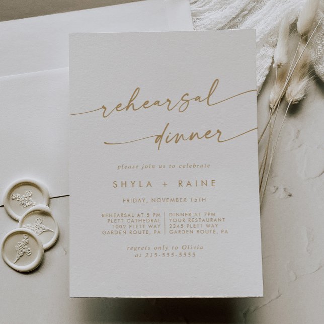 Boho Chic Gold and White Wedding Rehearsal Dinner Invitation (Creator Uploaded)