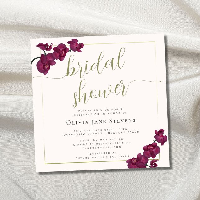 Boho Chic Gold Frame Purple Orchids Bridal Shower Invitation (Creator Uploaded)