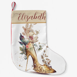 Boho Chic Gold High Heel Shoe Floral Personalised Small Christmas Stocking