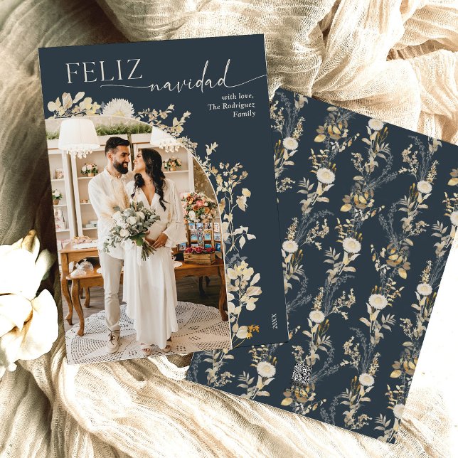 Boho Chic Gold Photo Feliz Navidad Cards (Creator Uploaded)