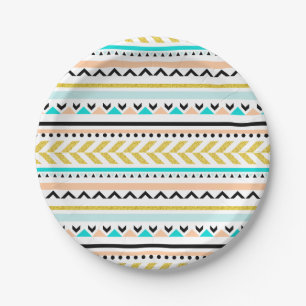 Boho Chic Gold Turquoise Aztec Pattern Paper Plate