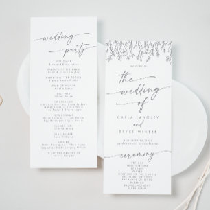Boho Chic Gray Wildflower Tea Length Wedding Programme