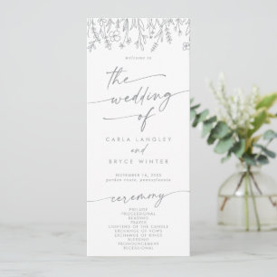 Boho Chic Gray Wildflower Tea Length Wedding Programme