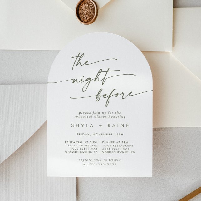 Boho Chic Green and White Arch Rehearsal Dinner Invitation (Creator Uploaded)