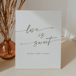 Boho Chic Green and White Love Is Sweet Wedding Pedestal Sign