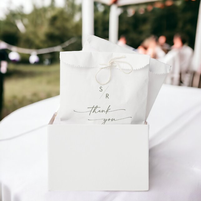 Boho Chic Green and White Monogram Wedding Favour Bags (Creator Uploaded)