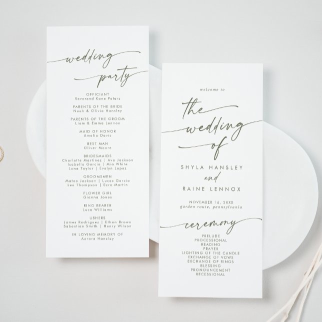 Boho Chic Green and White Tea Length Wedding Programme (Creator Uploaded)