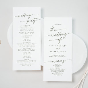Boho Chic Green and White Tea Length Wedding Programme